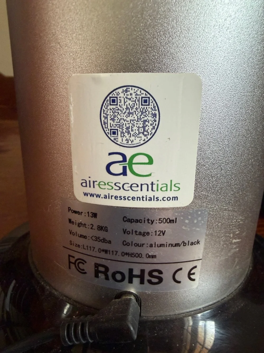 Air Esscentials Home Scent Diffuser Silver for a large room- Silver & Black
